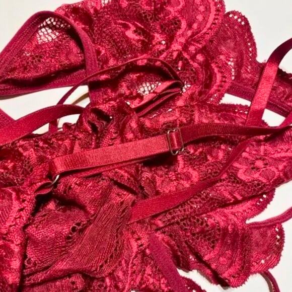 XL crotchless lingerie red lace backless teddy bodysuit soft - Picture 7 of 8